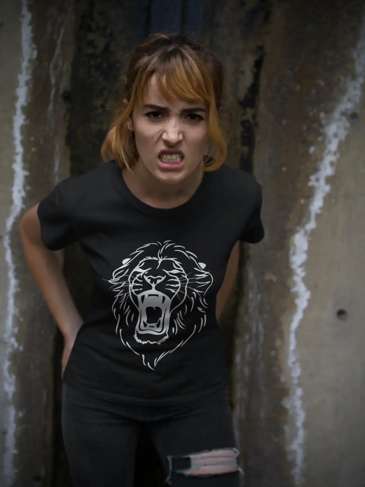 Angry Lion Head Tattoo Black Gift Tshirt, Black Women's T-shirt 00165 Sequined Glittery Shiny