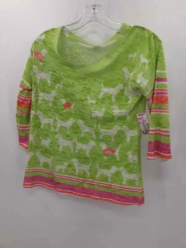 Pre-Owned Before + Again Green Size Small 3/4 Sleeve T-shirt Graphic T-Shirt Round Neck Polyester