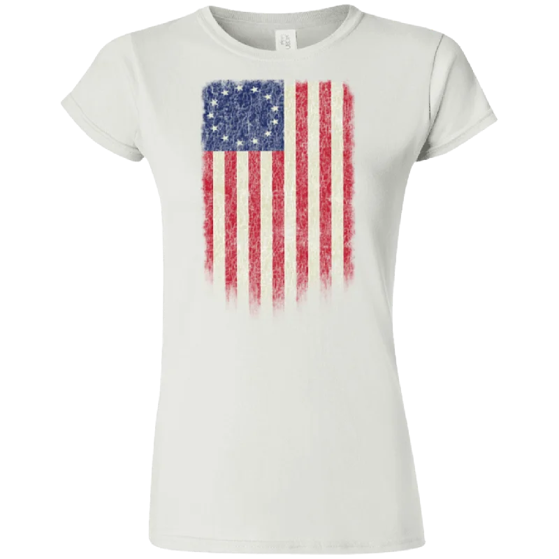 Betsy Ross Flag 13 Colonies Ladies' T-Shirt Collared T-Shirt Boat Neck A-Line