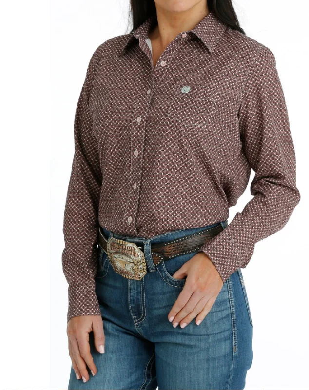 Cinch Ladies Arena Flex Button Down Western L/S Shirt - Peach - MSW9163020 Nylon Fabric Polyester Fabric Spandex Fabric