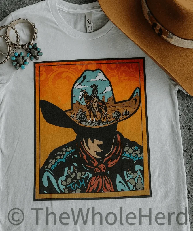 The Whole Herd Unisex Adult Cowboy Hat Western Scene Graphic Tee WHCHWS Welt Pockets Slit Pockets