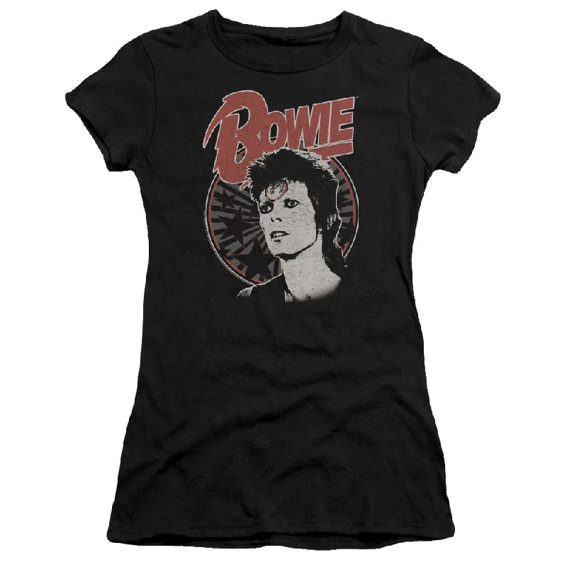 David Bowie Space Oddity Junior's 30/1 100% Cotton Cap-Sleeve Sheer T-Shirt Iron Safe Non-Iron Wrinkle Free