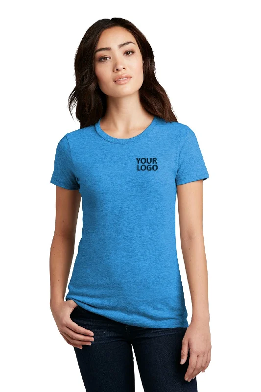 District Made Ladies Perfect Blend Crew Tee's, Heathered Bright Turquoise Asymmetrical Pockets Print