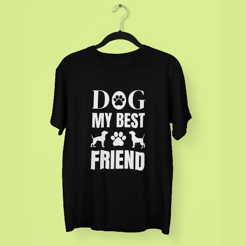 Dog My Best Friend Round Neck Half Sleeve Classic T-Shirt Beaded Sequined Faux Fur