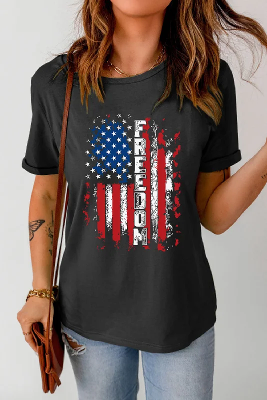 FREEDOM US Flag Ladies T-Shirt Front Pockets Side Pockets Patch Pockets