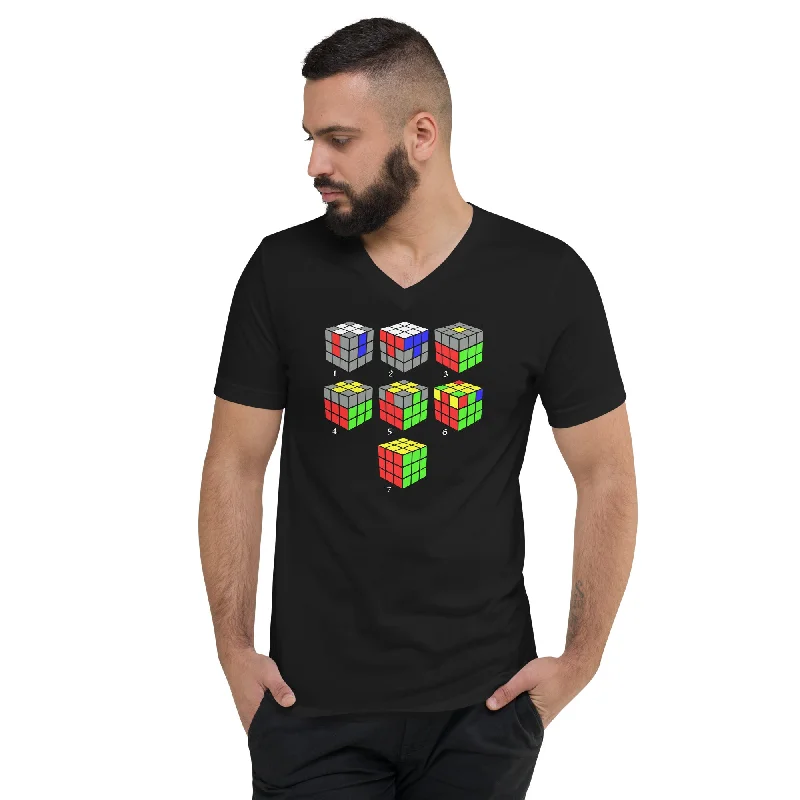 How To Solve A Puzzle Speed Cube Diagram Short Sleeve V-Neck T-Shirt Striped Floral Plaid