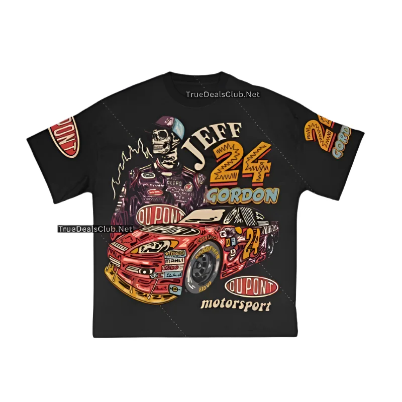 Jeff Gordon Tee - Graphic Print Black Hooded Caped Shawl Collar