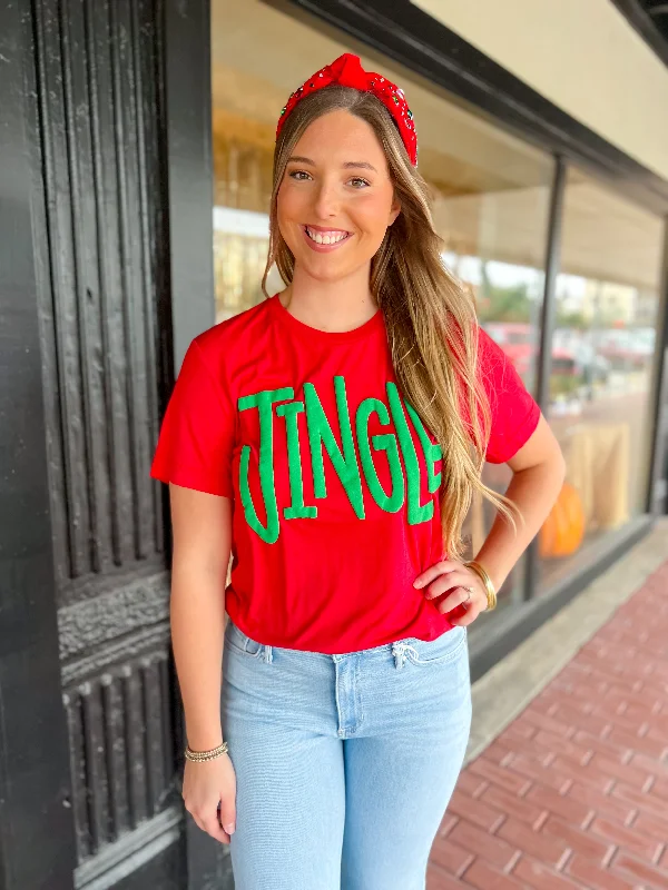 Jingle Puff Tee-Red Asymmetrical Pockets Print