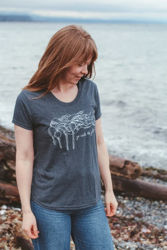 KELP FOREST - Womens Eco Tee - Heather Charcoal Houndstooth Herringbone Solid