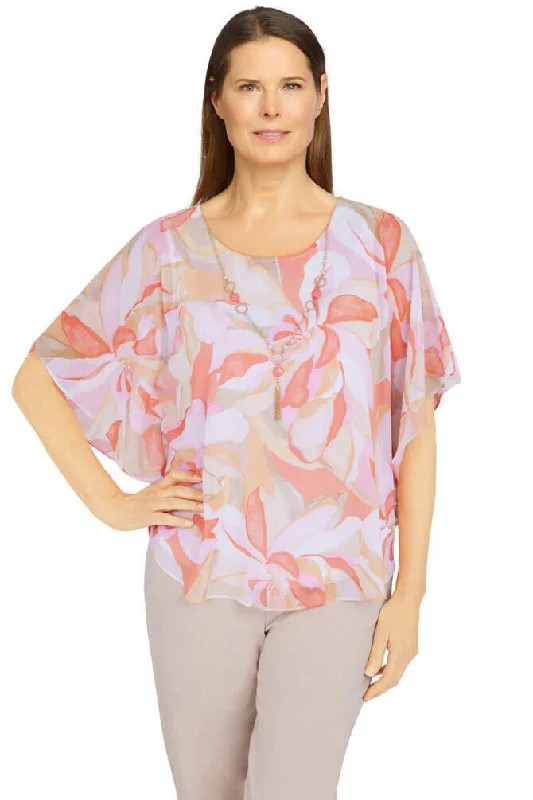 Key Largo Abstract Floral Flutter Sleeve Shirt Plus Size Fashionable Trendy Casual