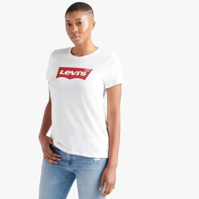 Levi's Womens The Perfect Tee Housemark White Polka Dot Checkered Tartan