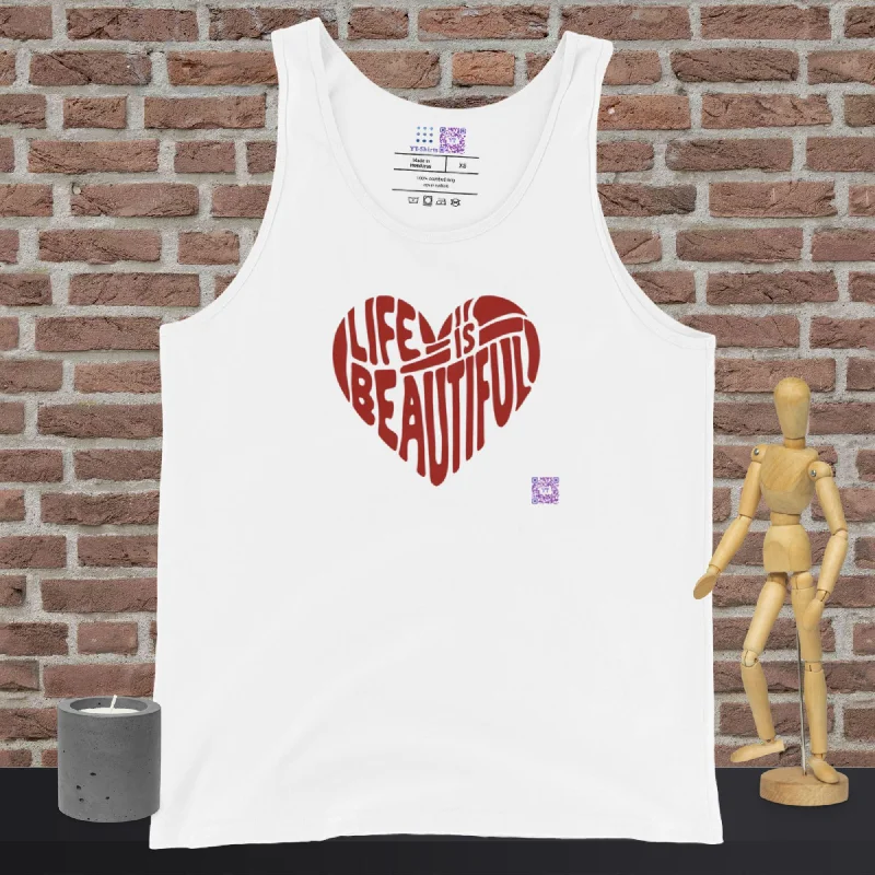 Life is Beautiful T-Shirt, Inspirational Quote Tee, Heart Design Shirt, Motivation Graphic Tee, Casual Wear, Gift for Friends, Self Care Tank Top Solid Print Embellished