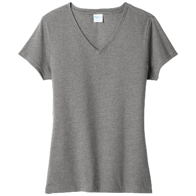 Port & Company Women's Graphite Heather Fan Favorite Blend V-Neck Tee Sequined Glittery Shiny