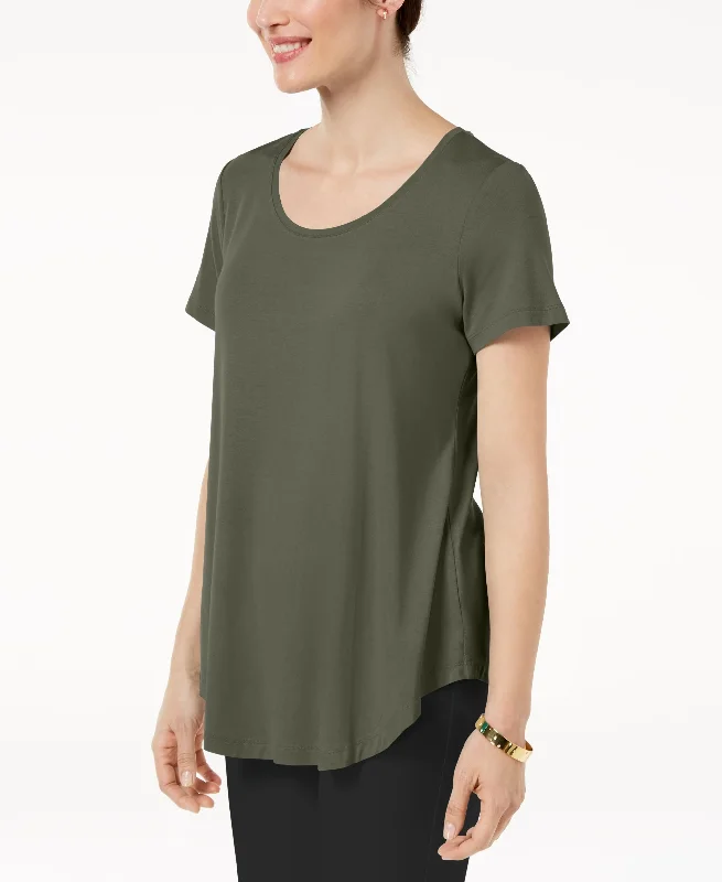 Petite Shirttail-Hem Top Terry Blend Velvet Blend Canvas Blend