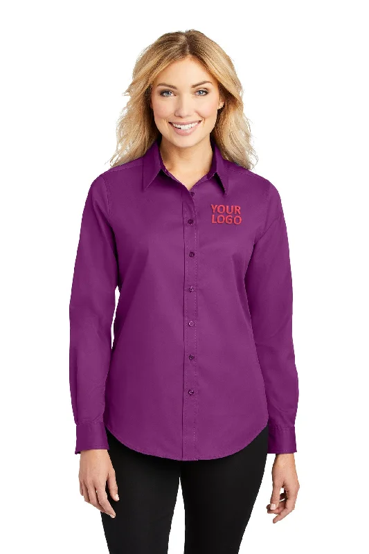 Port Authority Ladies Branded Easy Care Shirts, Deep Berry Spandex Blend Rayon Blend Denim Blend