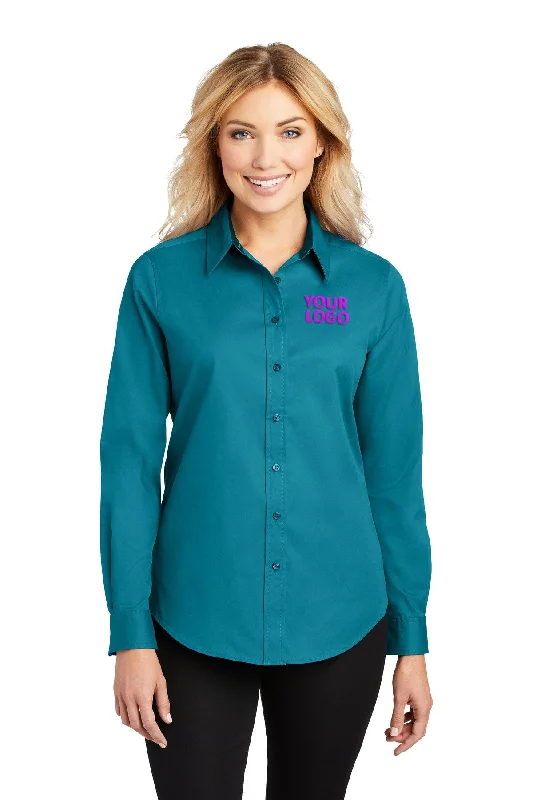 Port Authority Ladies Custom Easy Care Shirts, Teal Green Machine Wash Dry Clean Hand Wash