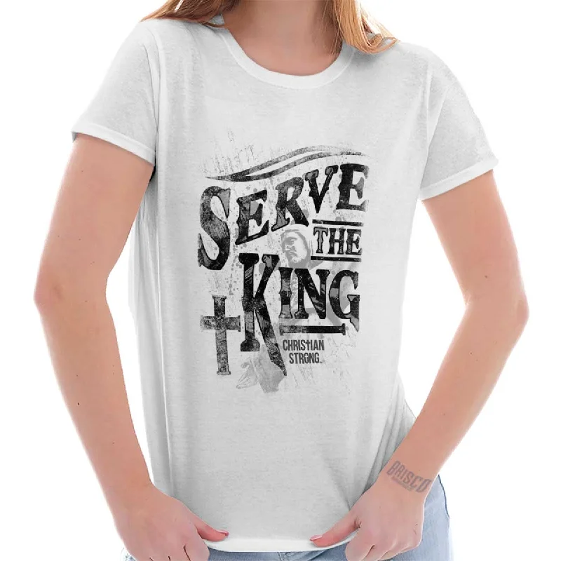 Serve The King Jesus Christ Ladies T-Shirt Polka Dot Checkered Tartan