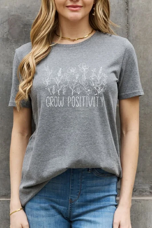 Simply Love GROW POSITIVITY Graphic Cotton Tee Mesh Canvas Denim