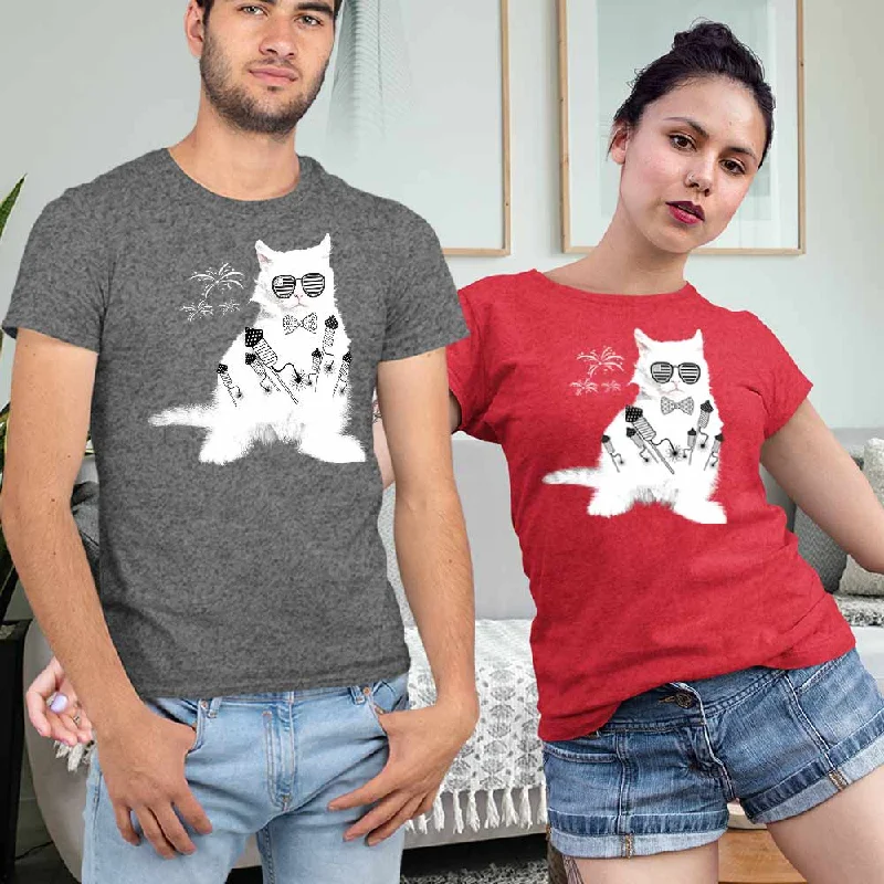 Cat graphic print unisex t-shirt, lioness-love V-Neck T-Shirt Long Sleeve Cotton