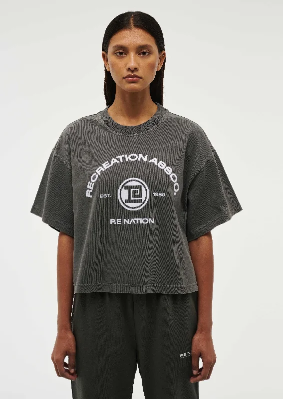 THROWBACK BOXY SHORT SLEEVE TEE IN WASHED GUNMETAL Silk Blend Satin Velvet