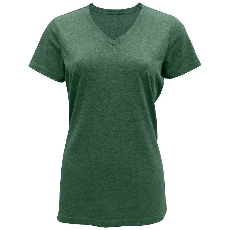 BAW Women's Dark Green Tri-Blend V-Neck T-Shirt Welt Pockets Slit Pockets Flap Pockets