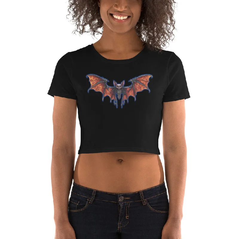 Vampire Bat Skeleton w/ Whimsical Goth Wings Women’s Crop Tee Terry Blend Velvet Blend Canvas Blend