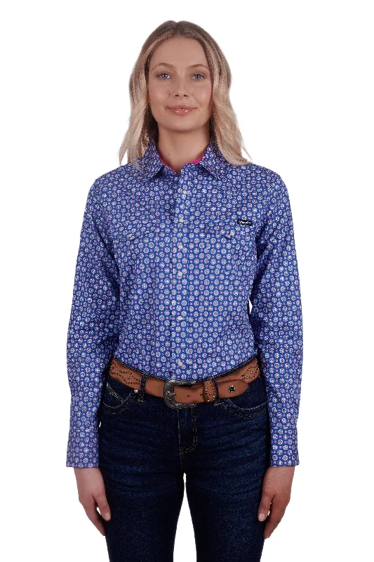 Wrangler Ladies Karla L/S Western Shirt - Blue - X4W2127055 Embroidered Appliqued Beaded